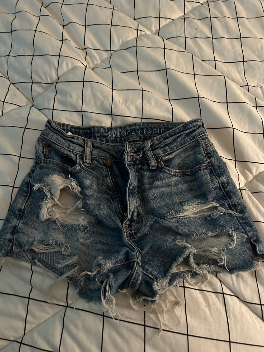 American Eagle Outfitters Blue Distressed High-Rise Denim Shorts